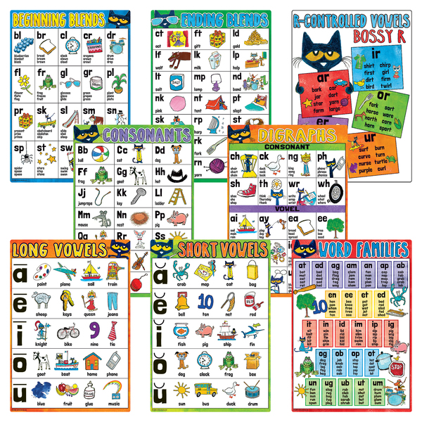 Edupress Pete the Cat Small Phonics Poster Set, 8 Count 62003